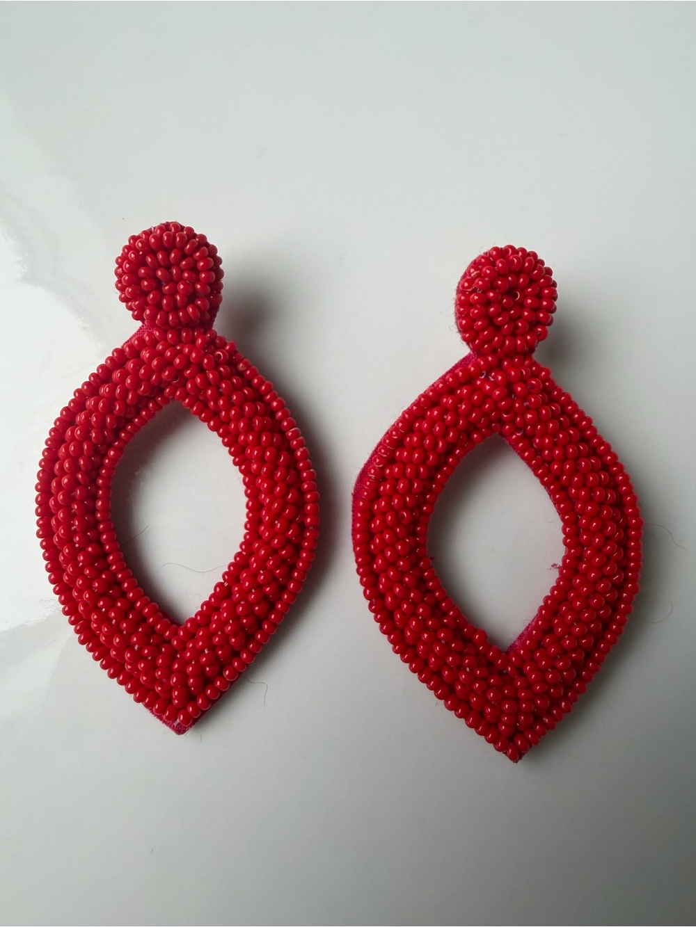 Handcrafted Red Beaded Teardrop Earrings for Women #017